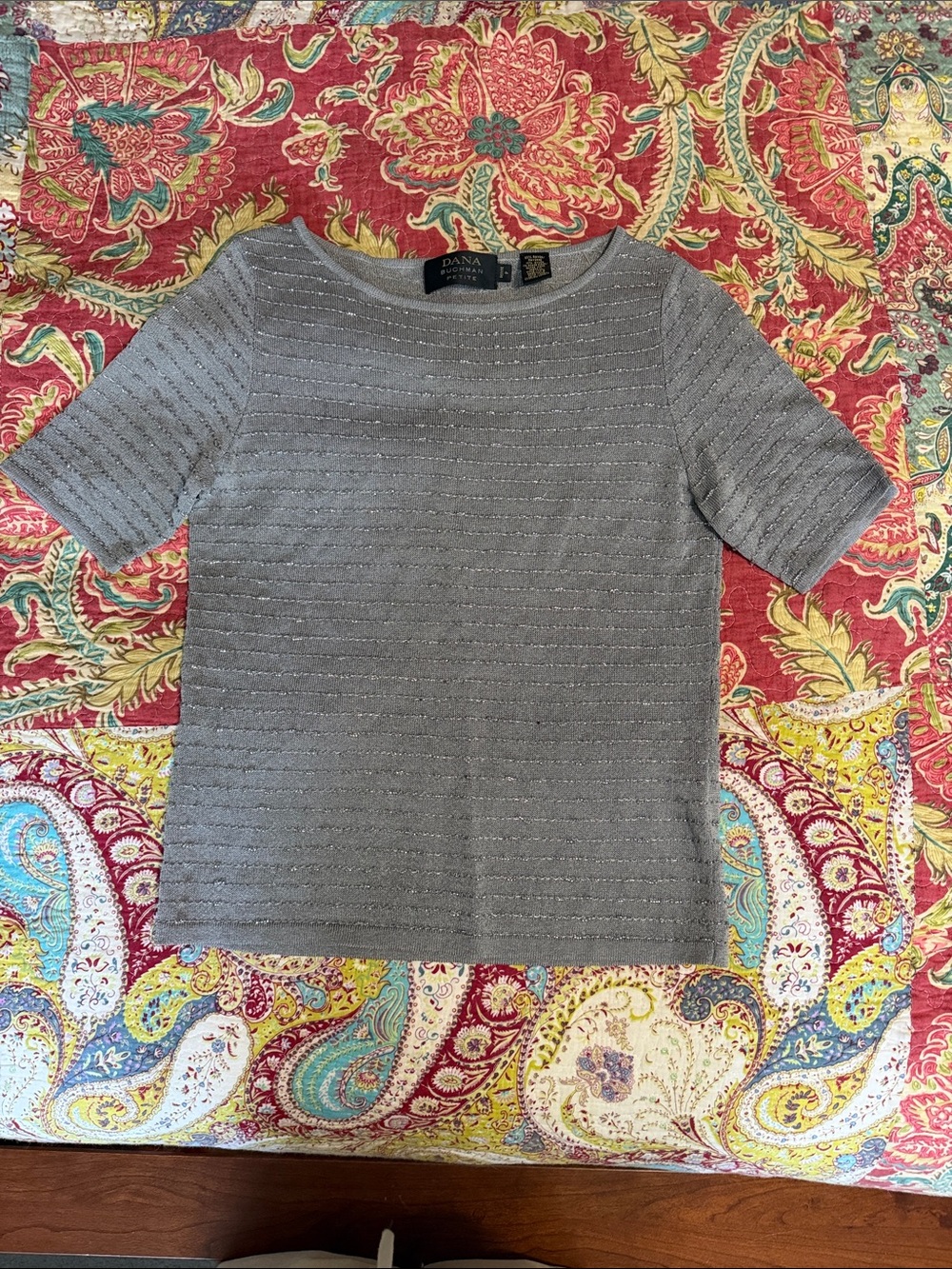 Dana Buchman Gray Beaded Knit Top T